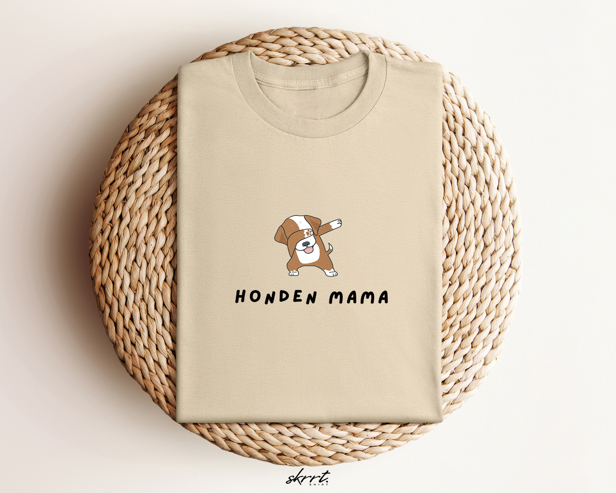 Oversized zandkleurige t-shirt met hondenmamaprint en illustratie op de borst