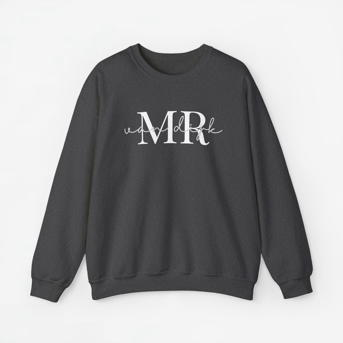 Gepersonaliseerde sweatshirt antracietgrijs met opdruk “MR” op de borst