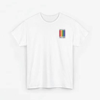 Gay Pride T-shirt - Think Outside The Box (zwarte tekst) - Back Print - Oversized #29