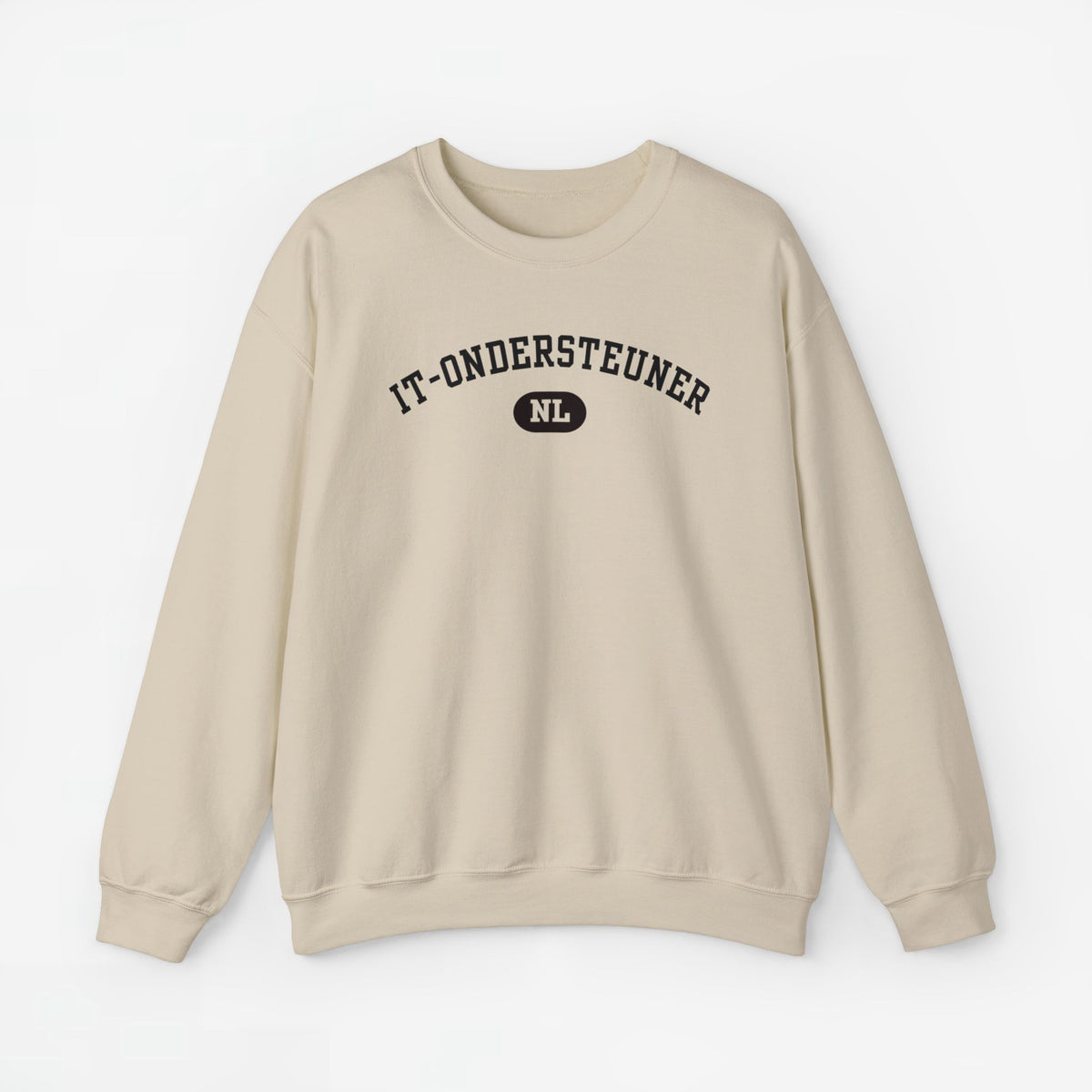 Beige sweater met ronde hals en borstprint, lange mouwen
