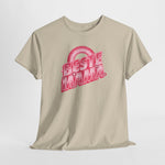 Zandkleurige T-shirt met roze “Beste Mama” opdruk op de borst