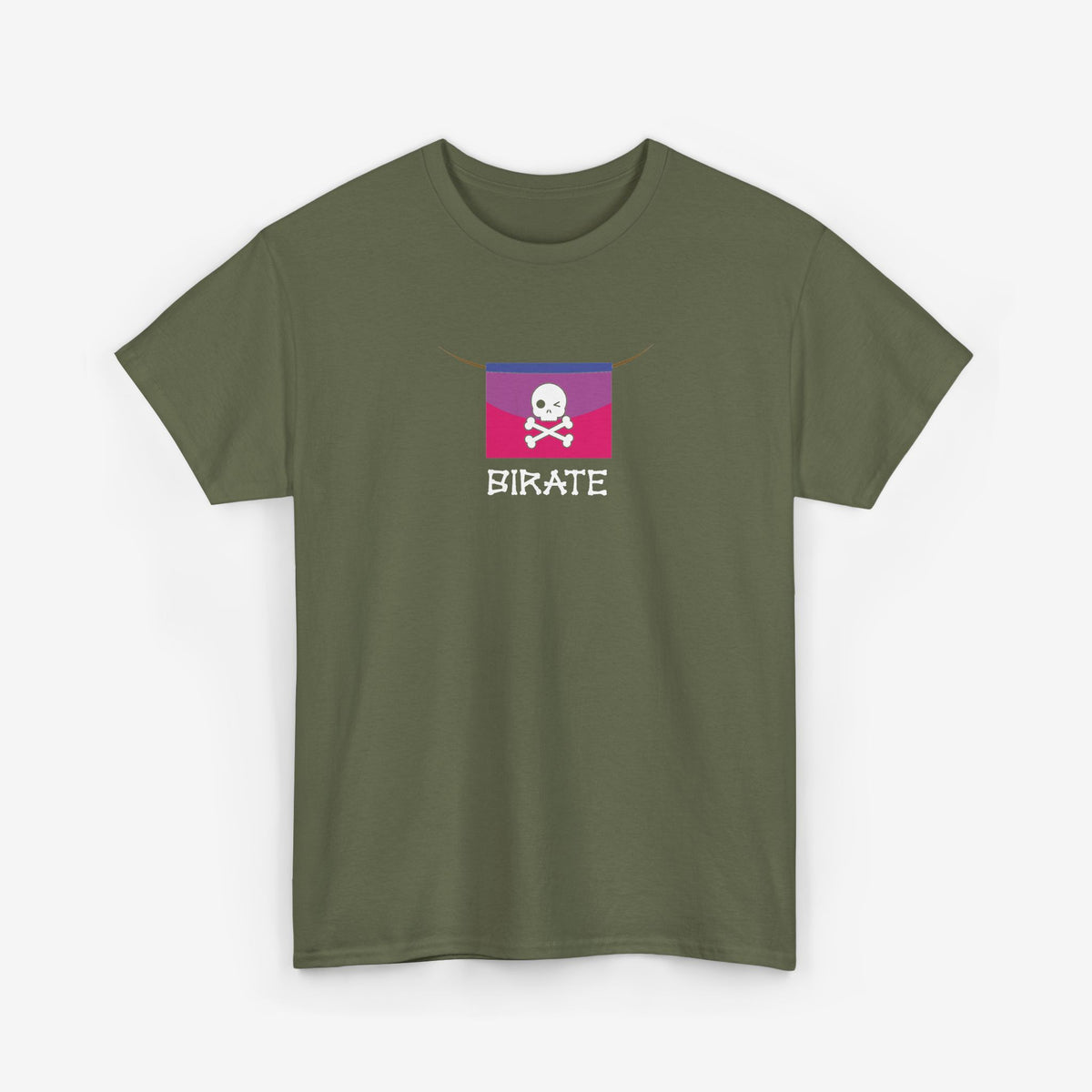 Legergroene t-shirt met pirate-schedelprint en ronde hals