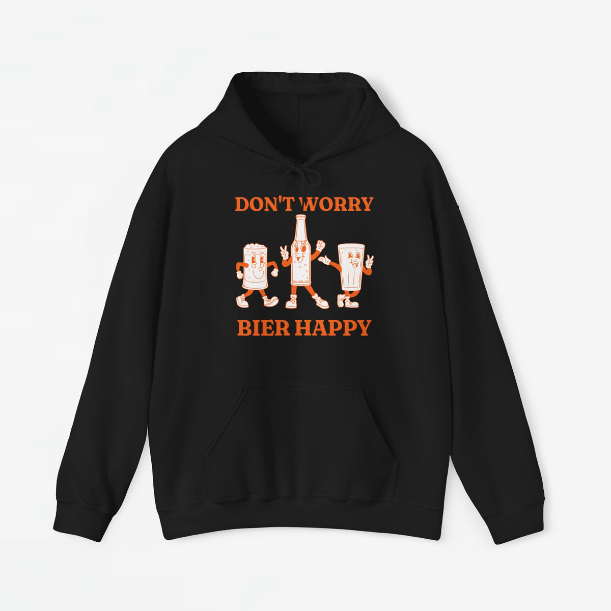 Zwarte oversized hoodie met capuchon en voorprint 'DON'T WORRY BIER HAPPY'