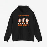 Zwarte oversized hoodie met capuchon en voorprint 'DON'T WORRY BIER HAPPY'