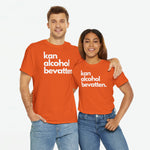 Oranje oversized T-shirt met voorprint 'kan alcohol bevattten.'