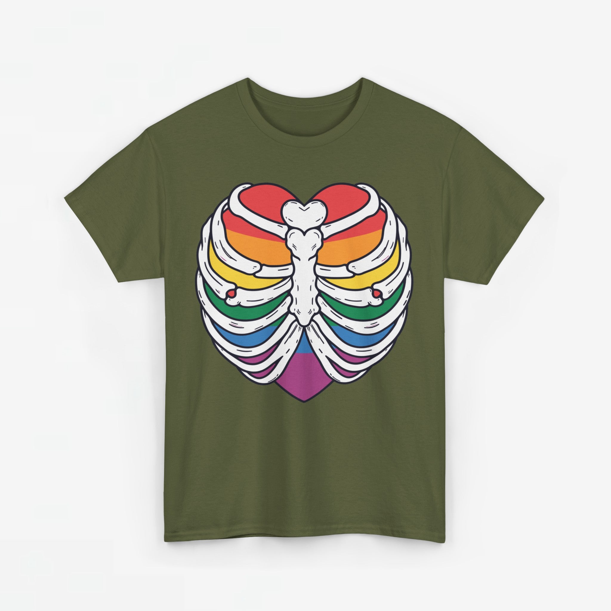 Gay Pride T-shirt - Skelet Regenbooghart - Oversized #67