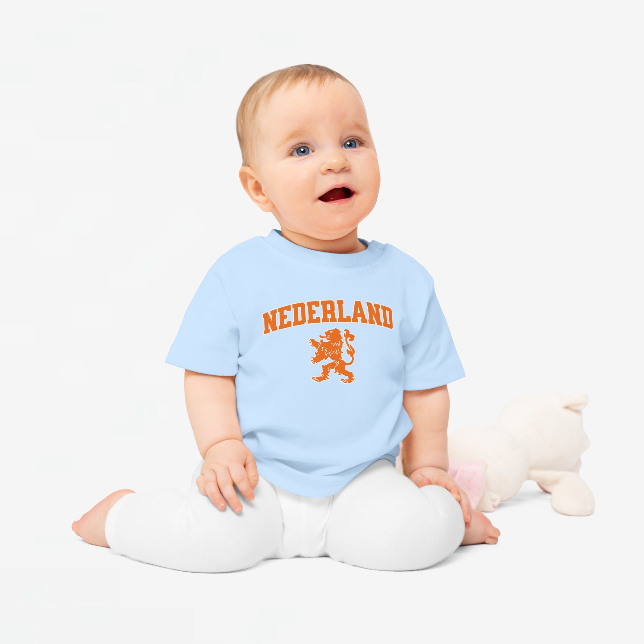 Baby T-shirt voor EK, WK en Koningsdag - NEDERLAND met Leeuw