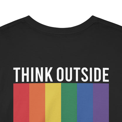 Gay Pride T-shirt - Think Outside The Box (witte tekst) - Back Print - Oversized #28