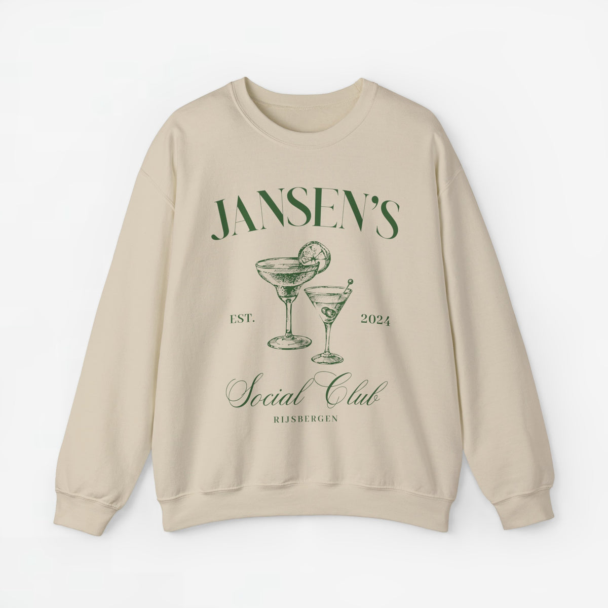 Beige sweatshirt met opdruk JANSEN'S en Social Club, ronde hals en lange mouwen.