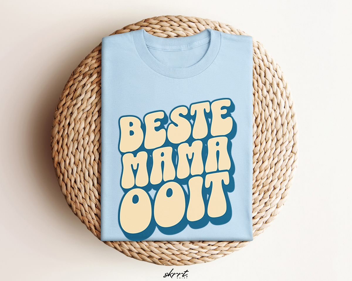 Lichtblauwe oversized T-shirt met opdruk 'BESTE MAMA OOIT'
