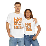 Witte T-shirt met oranje tekstprint "LAM LEVE DE KONING"