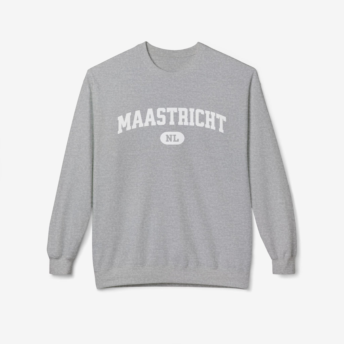 Sportgrijze trui met 'MAASTRICHT' en klein 'NL'-embleem op de borst