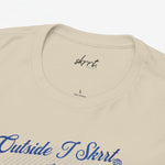 Beige t-shirt hals met merklogo en tekst '100% cotton'