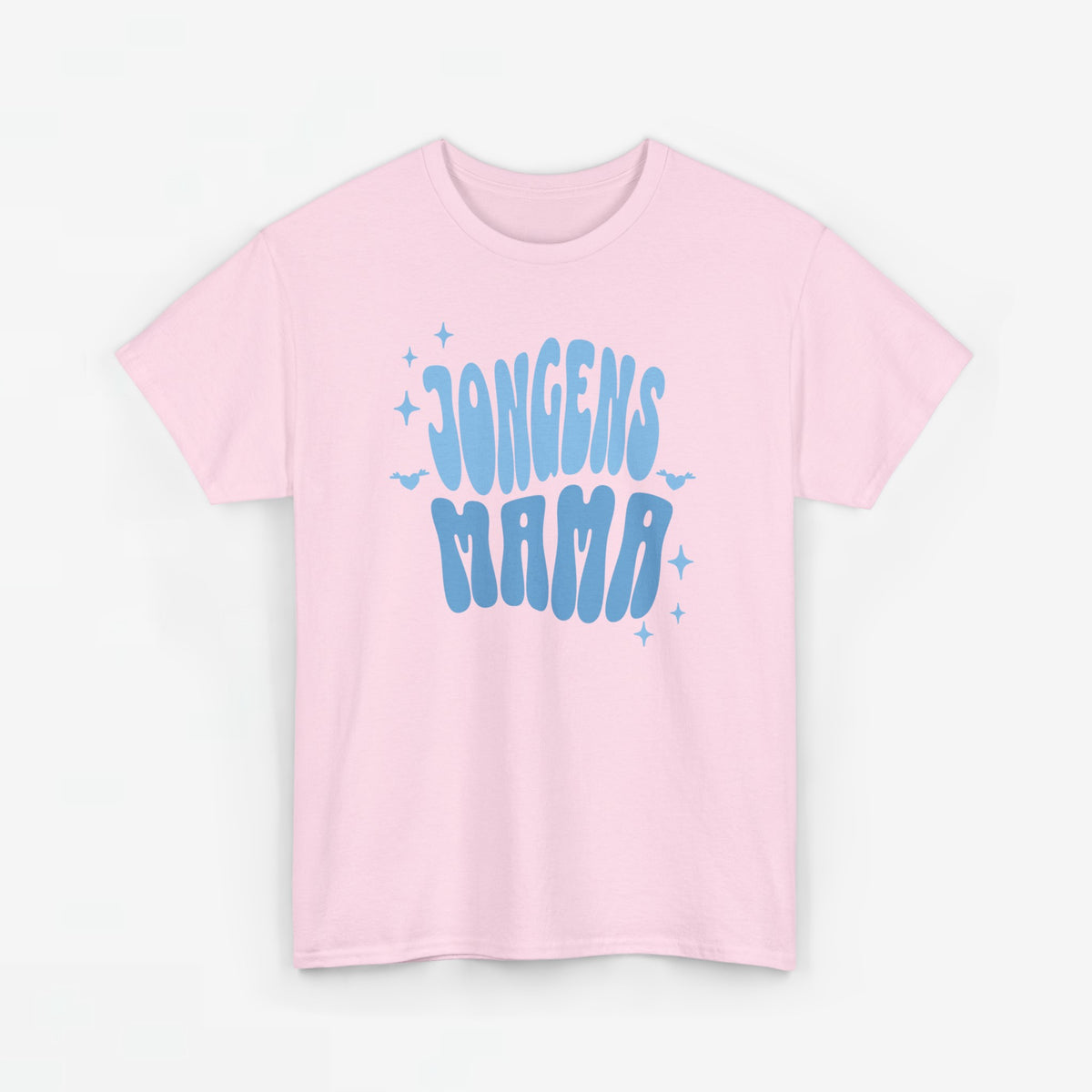 Roze T-shirt met ronde hals en “JONGENS MAMA” print op de borst