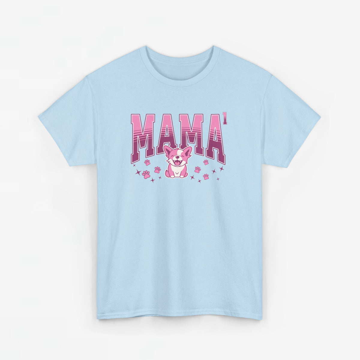 Lichtblauw oversized T-shirt met roze “MAMA”-print op de borst