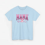 Lichtblauw oversized T-shirt met roze “MAMA”-print op de borst