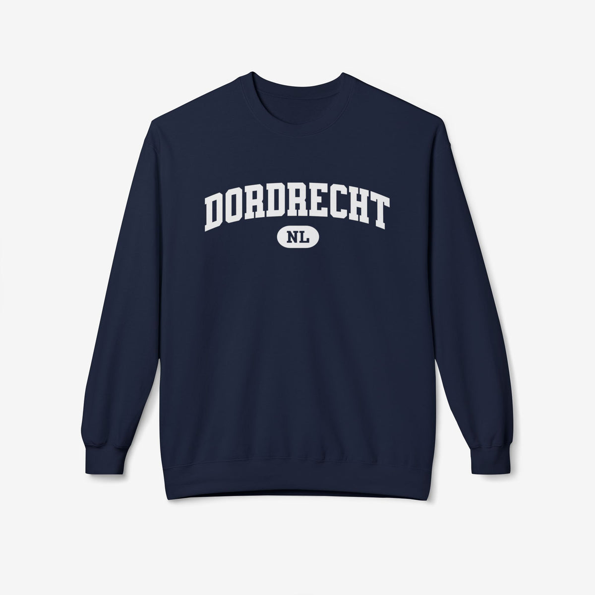 Navy trui met ronde hals en borstprint 'Dordrecht NL'