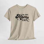 Oversized zandkleurige T-shirt met zwarte 'In my Mom Era' logo-print