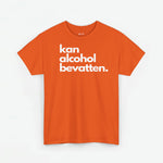 Oranje oversized T-shirt met witte frontprint 'kan alcohol bevatten.'