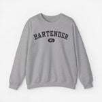 Lichtgrijze trui met ronde hals en BARTENDER-print met klein NL-logo