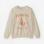 Zandkleurige bedrukte sweatshirt met ronde hals en JANSEN'S opdruk met whiskylogo
