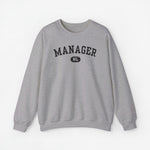 Grijze sweater met ronde hals en MANAGER-opdruk met NL-logo