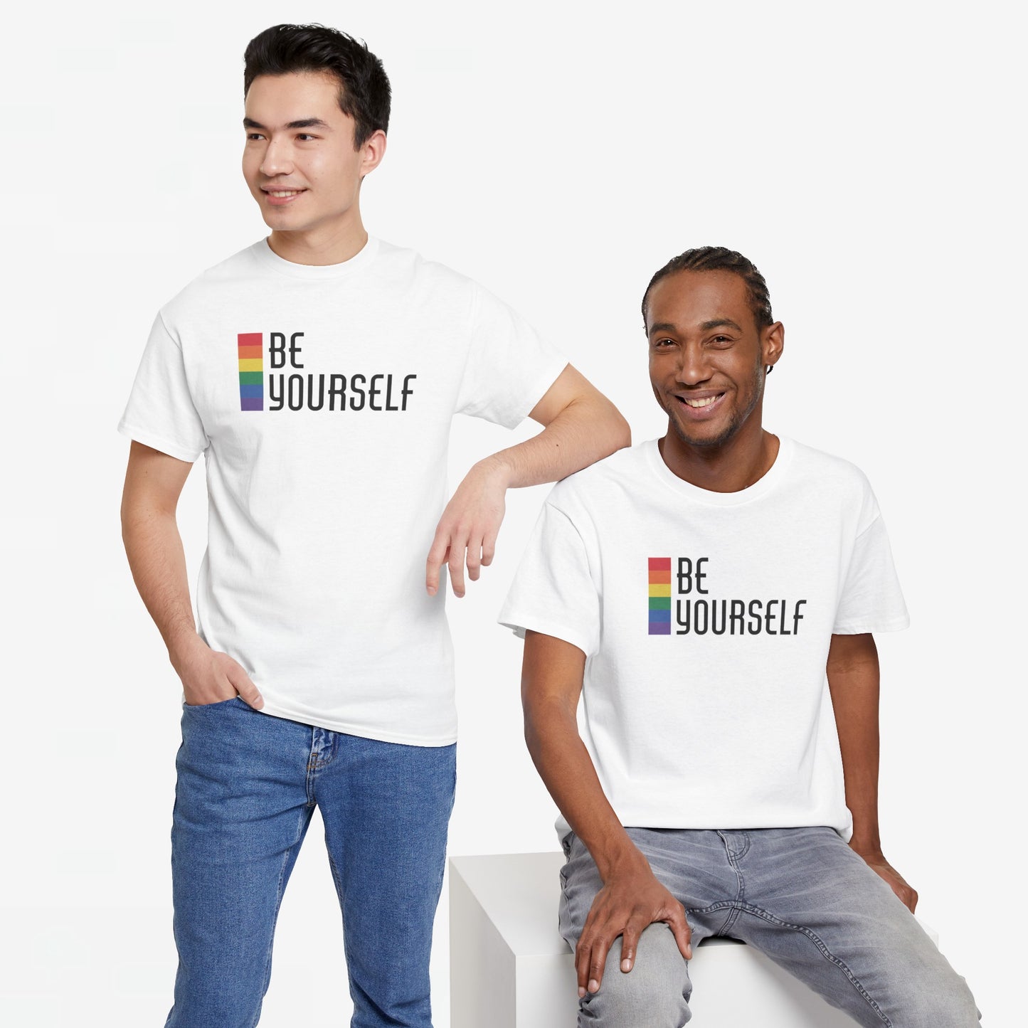 Gay Pride T-shirt - Be Yourself (zwarte tekst) - Oversized #25