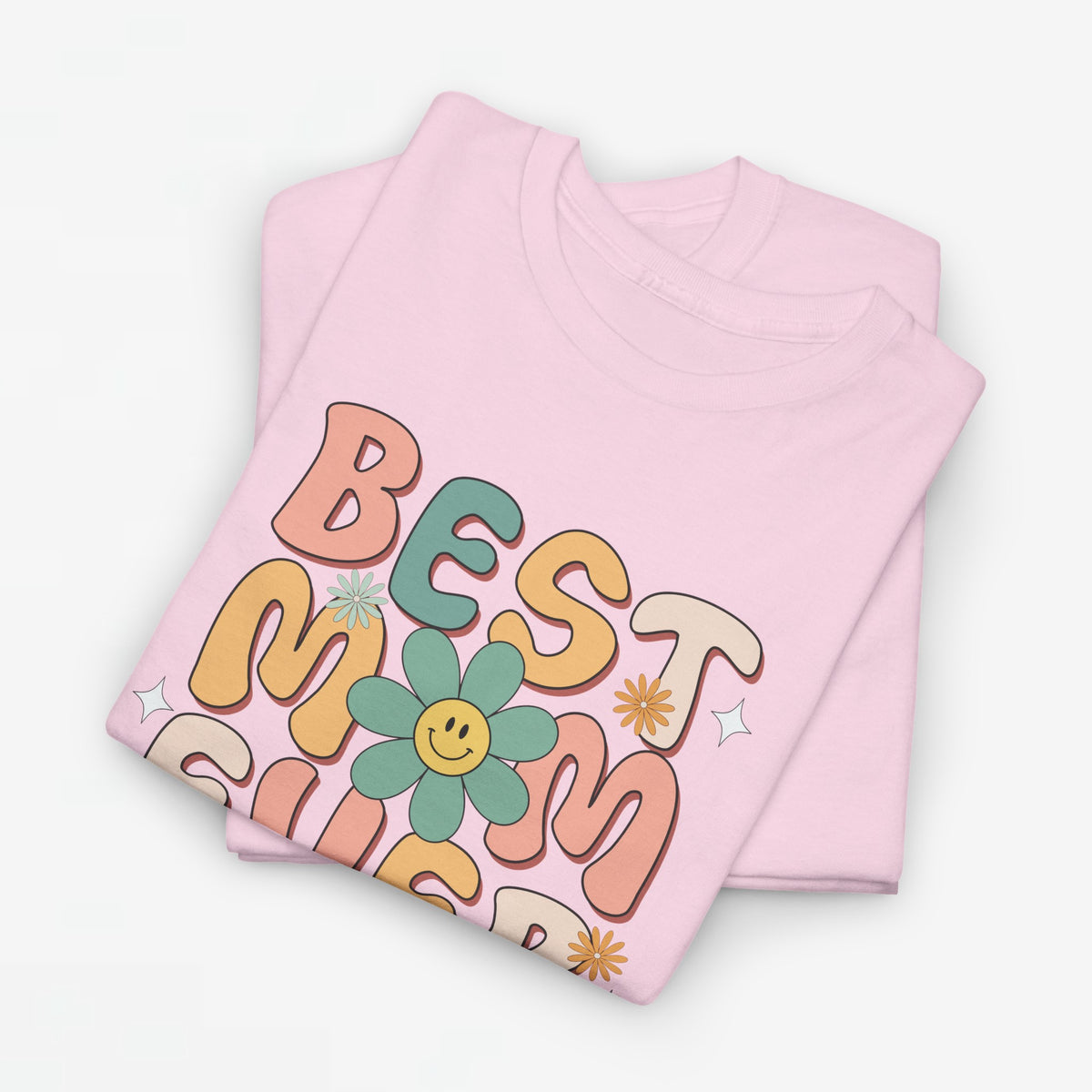 Lichtroze oversized T-shirt met kleurrijke bloemenprint en tekst "Best Mom Ever"