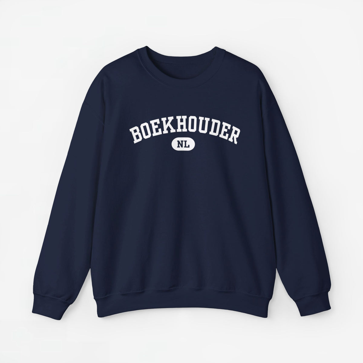 Marineblauwe sweater met BOEKHOUDER NL print op de borst