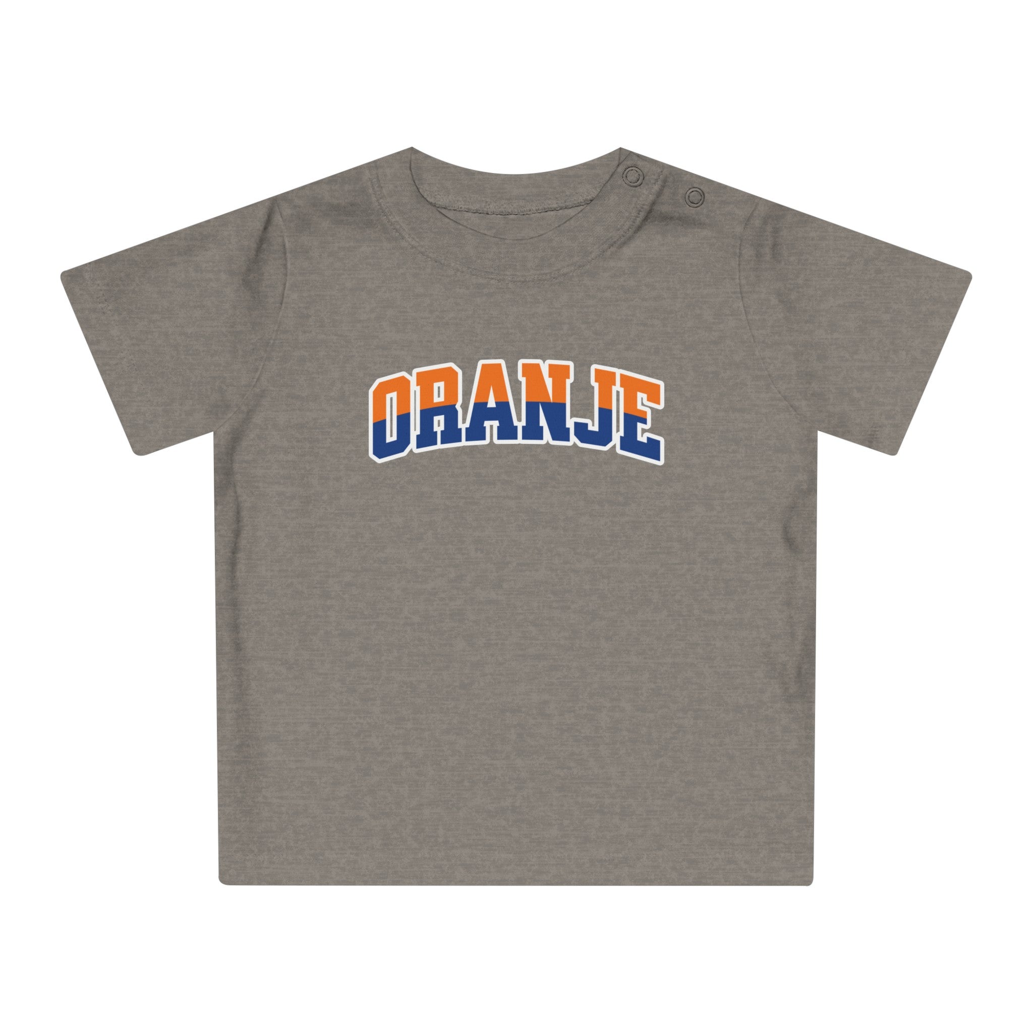 Baby T-shirt voor EK, WK en Koningsdag - ORANJE - oranje en blauwe tekst