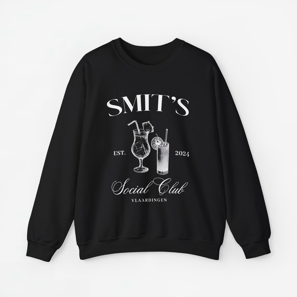 Zwarte sweatshirt met borstopdruk 'SMIT'S Social Club' en glazen