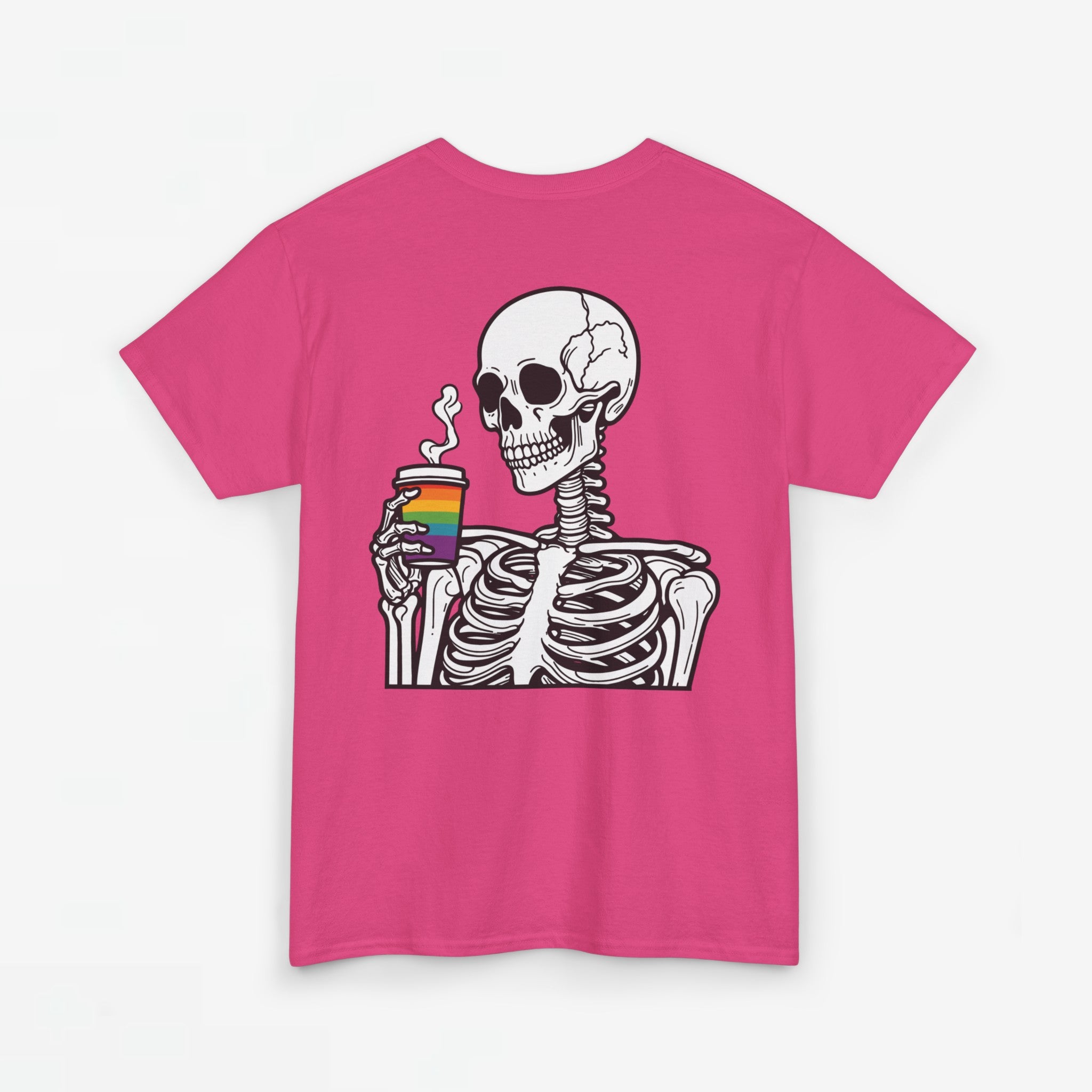 Gay Pride T-shirt - Skelet Regenboog Koffie - Oversized #73
