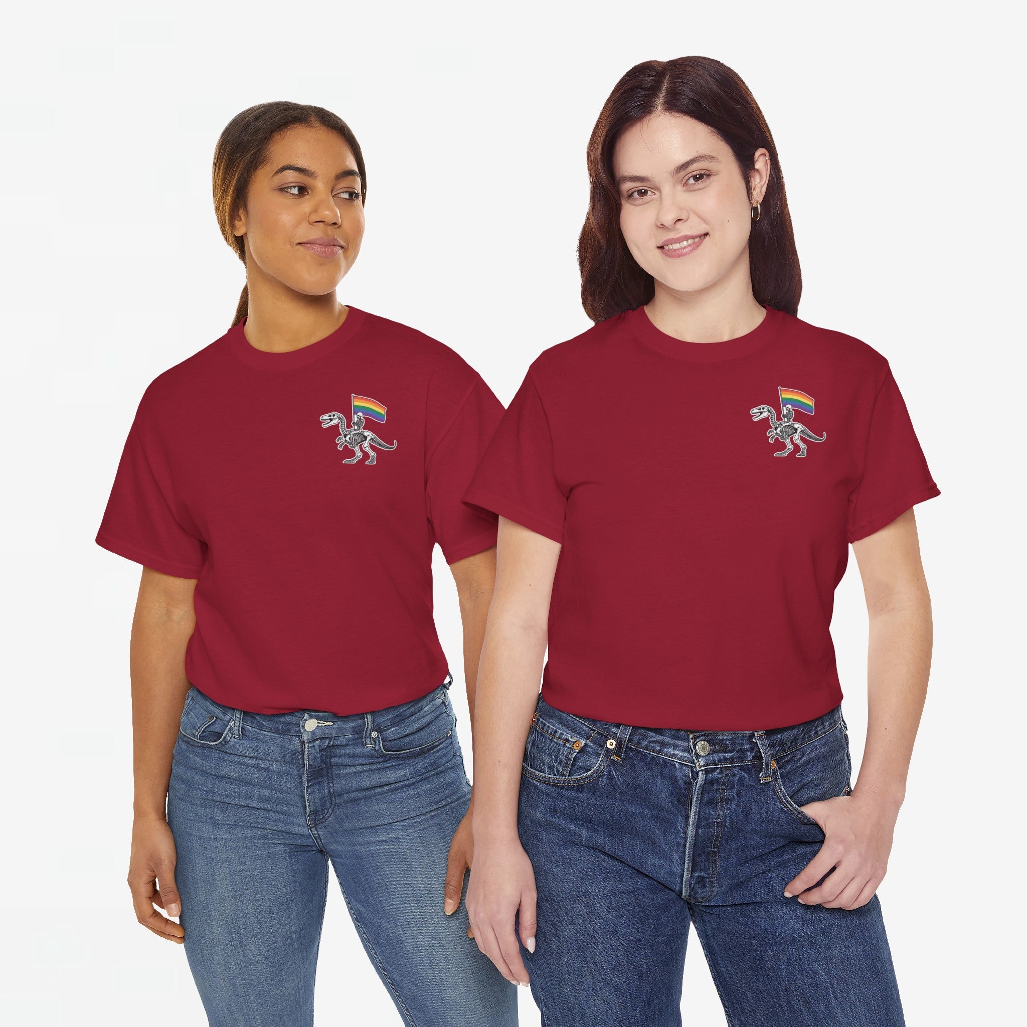 Gay Pride T-shirt - Skelet Dinosaurus Regenboog Pride Vlag - Back Print - Oversized #77