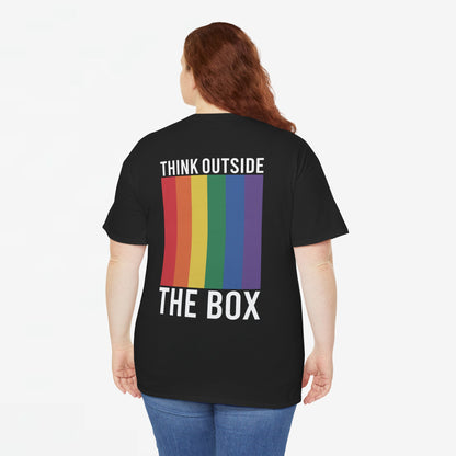 Gay Pride T-shirt - Think Outside The Box (witte tekst) - Back Print - Oversized #28