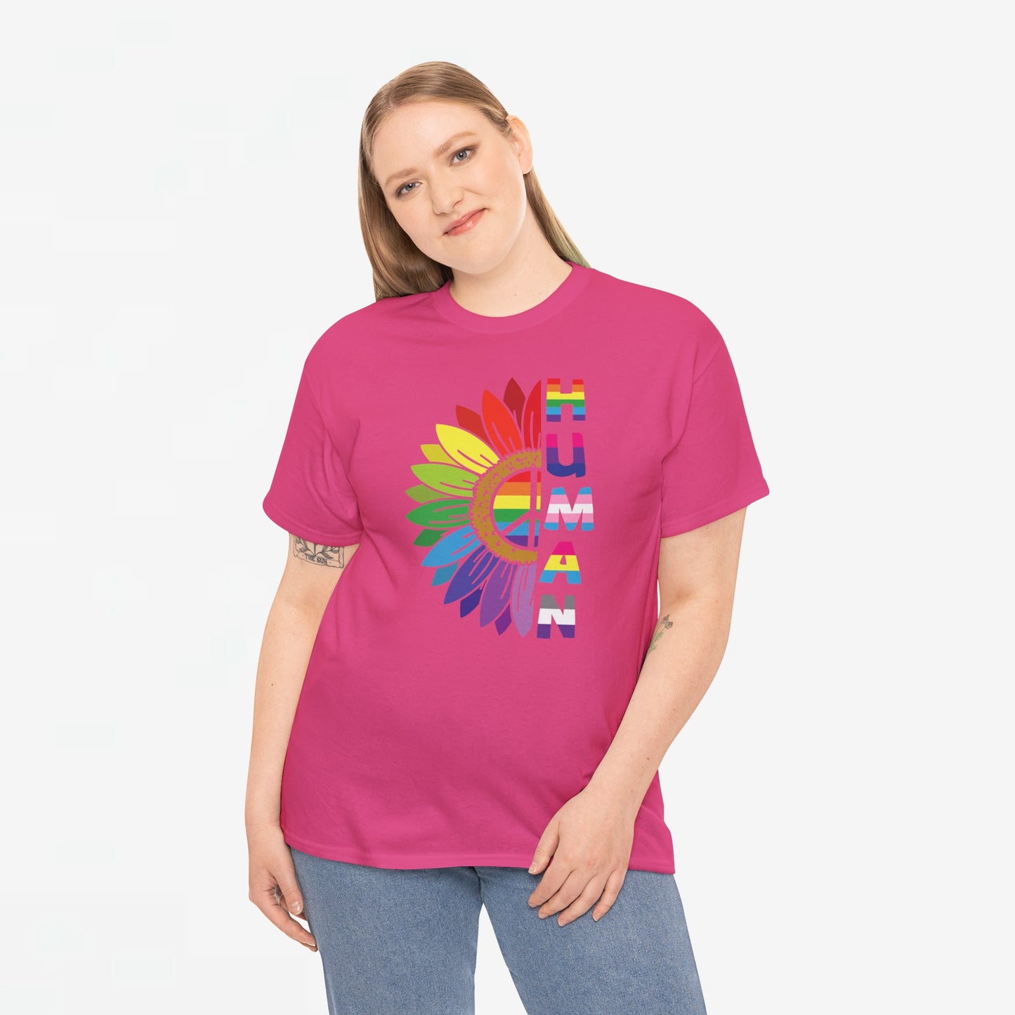 Gay Pride T-shirt - Regenboog Human (witte tekst) - Oversized #4