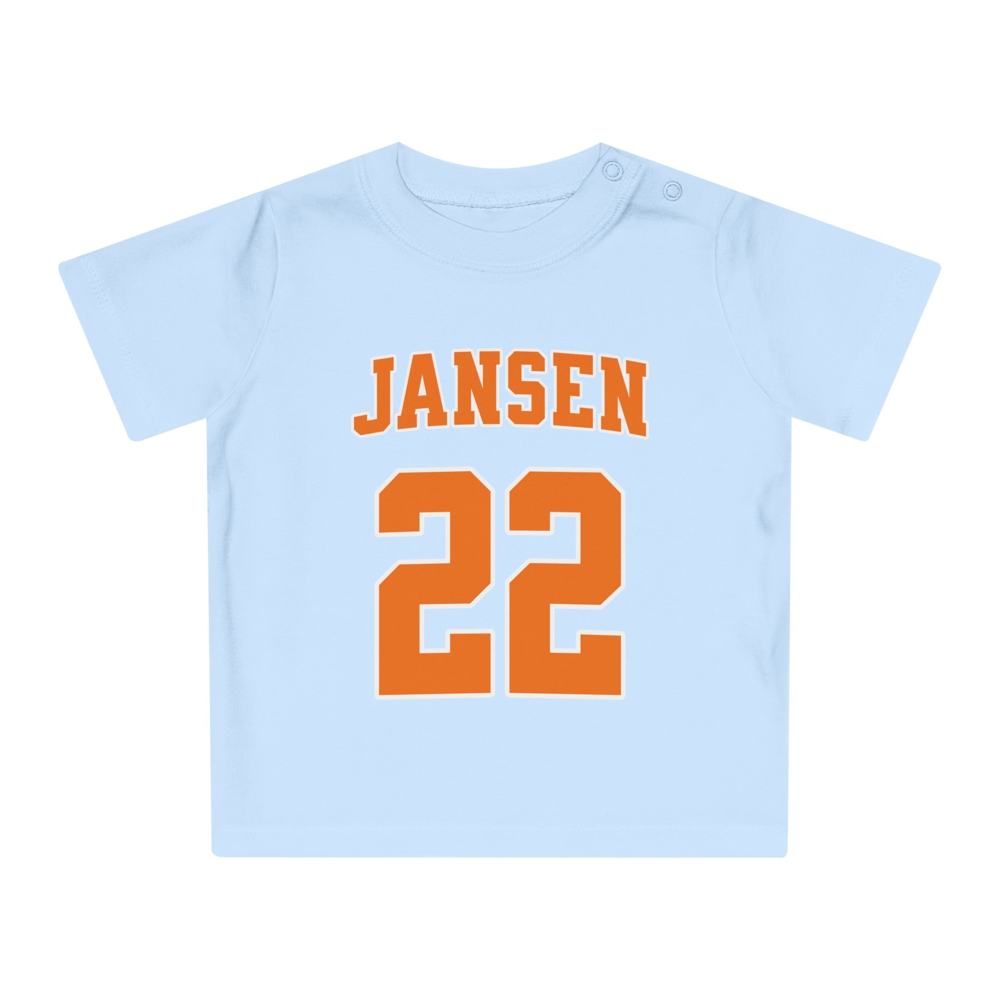 Baby T-shirt voor EK, WK en Koningsdag - Personaliseer met Naam & Rugnummer (Voorkant)