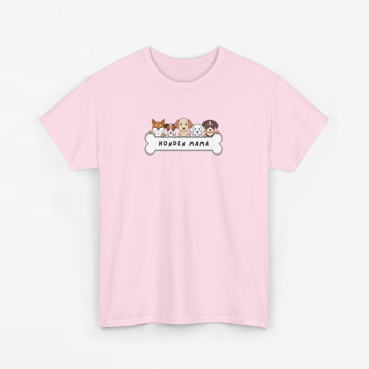 Roze T-shirt met korte mouwen en borstprint 'Honden Mama' met hondenillustraties