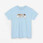 Lichtblauw T-shirt met ronde hals en hondenopdruk met tekst "HONDEN MAMA" vooraan.