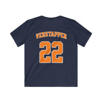 Donkerblauwe kinder voetbalshirt met VERSTAPPEN-tekst en groot nummer 22.