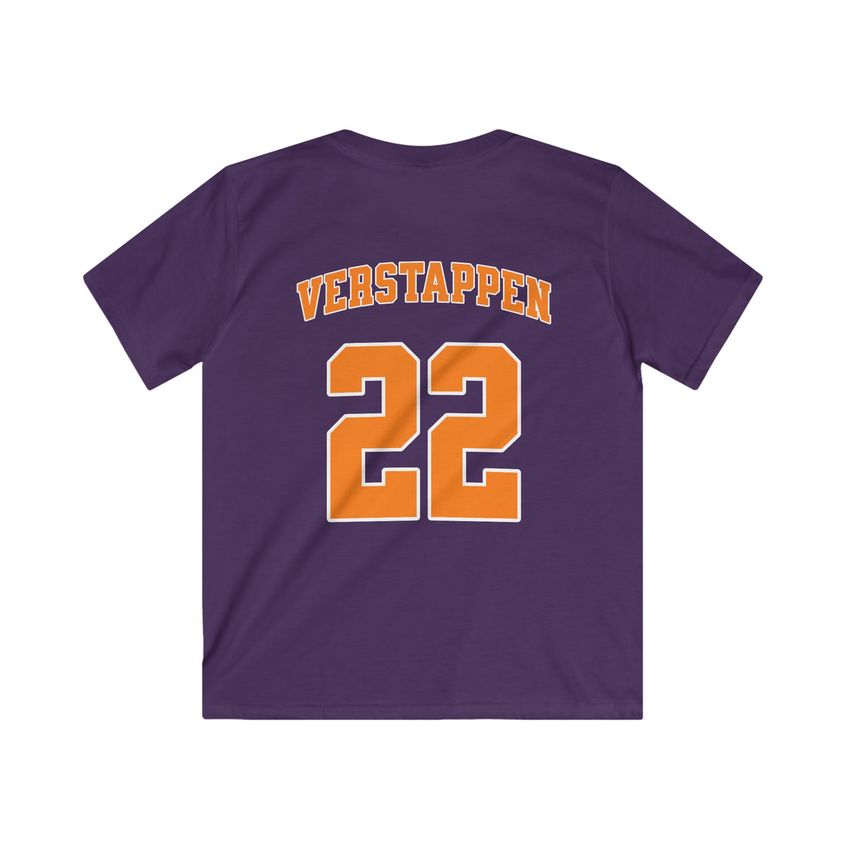Kinder voetbalshirt paars met VERSTAPPEN en rugnummer 22, achterop.