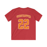 Kinder voetbalshirt rood met VERSTAPPEN en rugnummer 22, achterop.