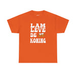 Oranje T-shirt met witte tekstprint "LAM LEVE DE KONING"