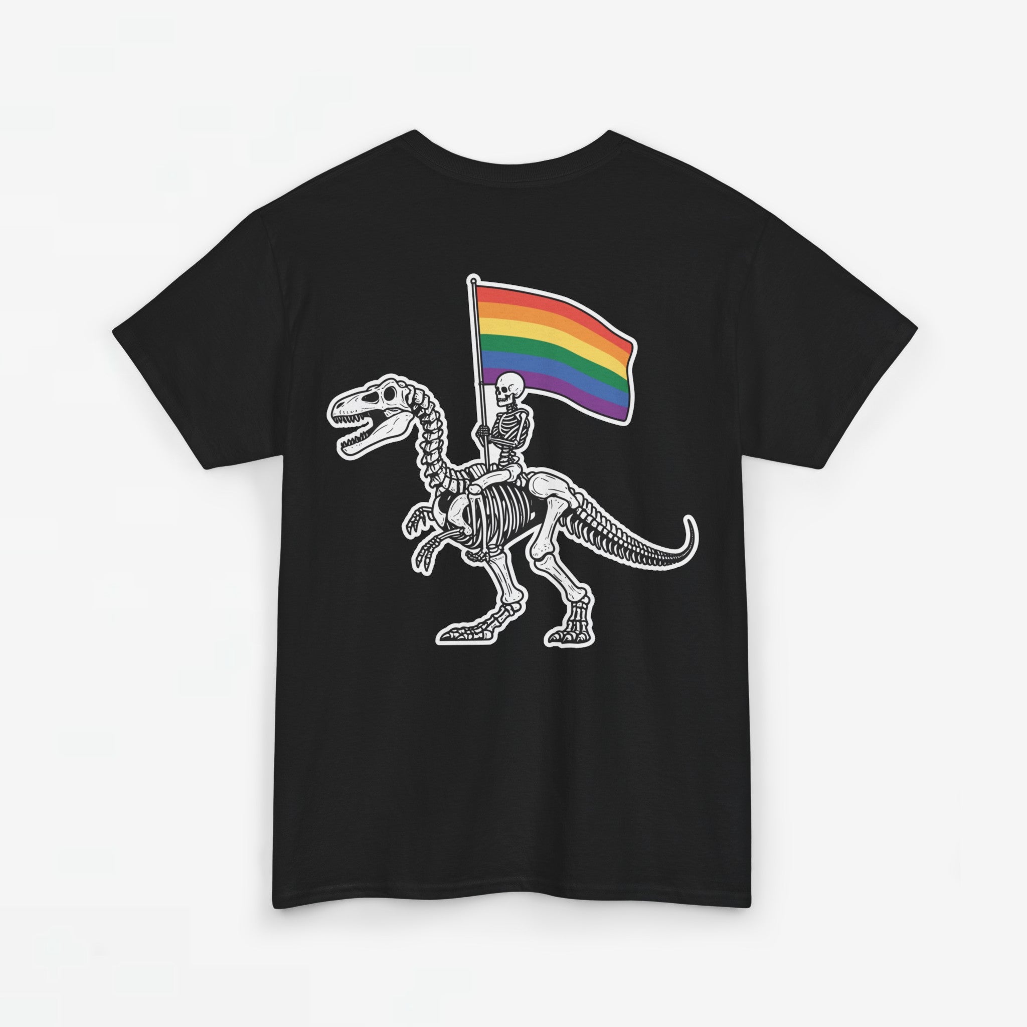 Gay Pride T-shirt - Skelet Dinosaurus Regenboog Pride Vlag - Back Print - Oversized #77