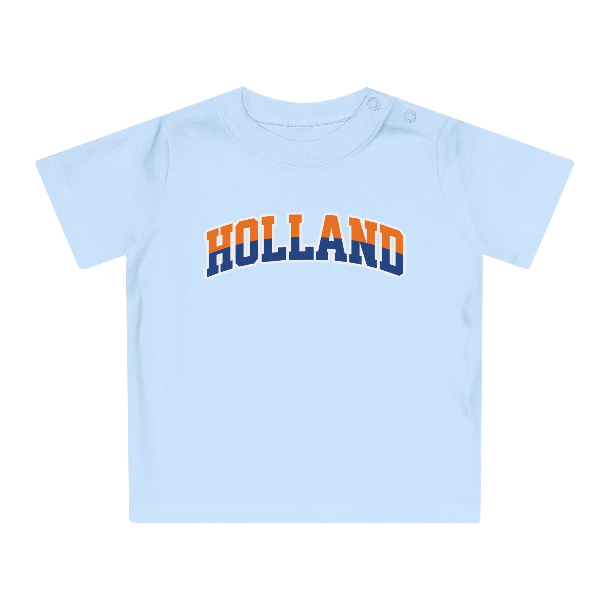 Baby T-shirt voor EK, WK en Koningsdag - HOLLAND - oranje en blauwe tekst