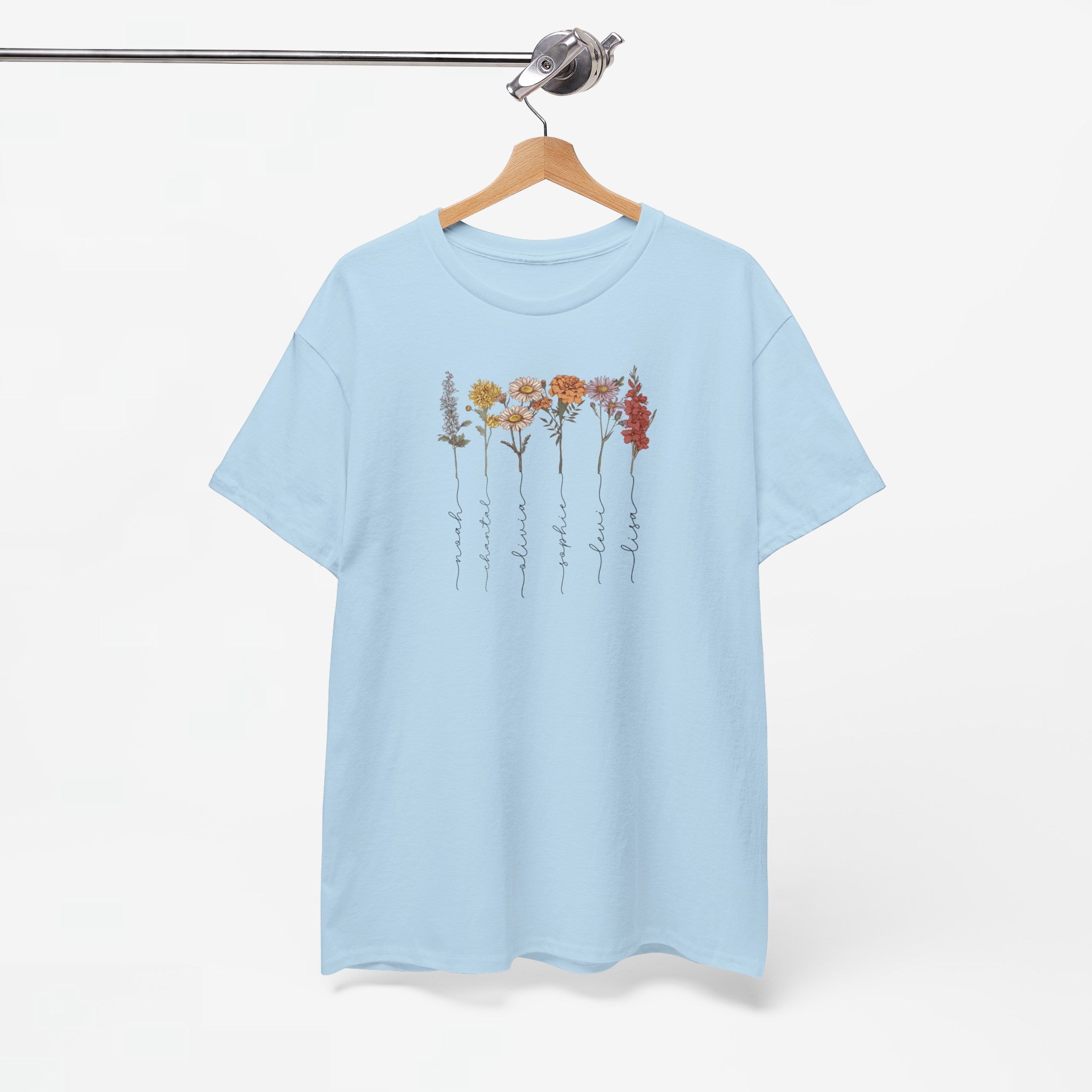 Gepersonaliseerde Moederdag Mama Cadeau - T-shirt - Geboortemaand bloemen met namen