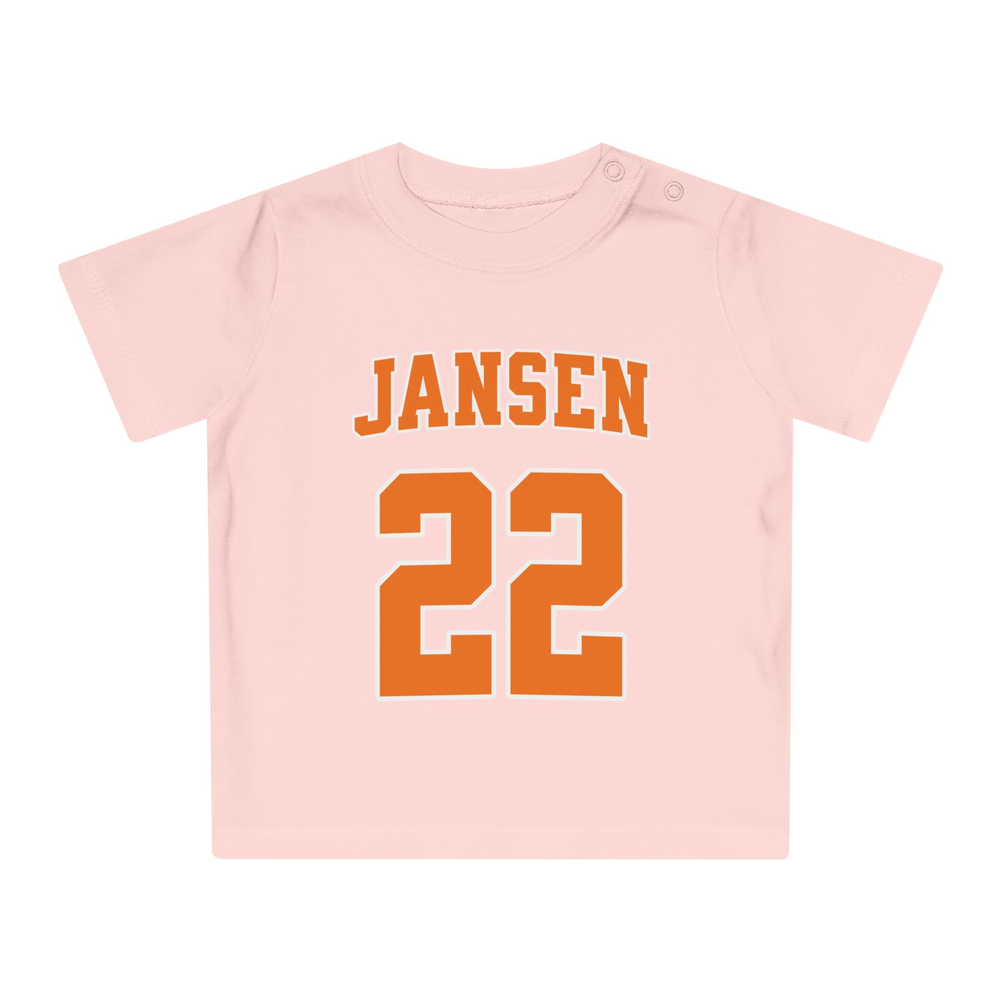 Baby T-shirt voor EK, WK en Koningsdag - Personaliseer met Naam & Rugnummer (Voorkant)