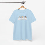 Lichtblauw T-shirt met hondenopdruk "HONDEN MAMA" en ronde hals, aan hanger.