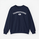 Donkerblauwe trui met borstprint 'TRAMBESTUURDER' en klein NI-logo