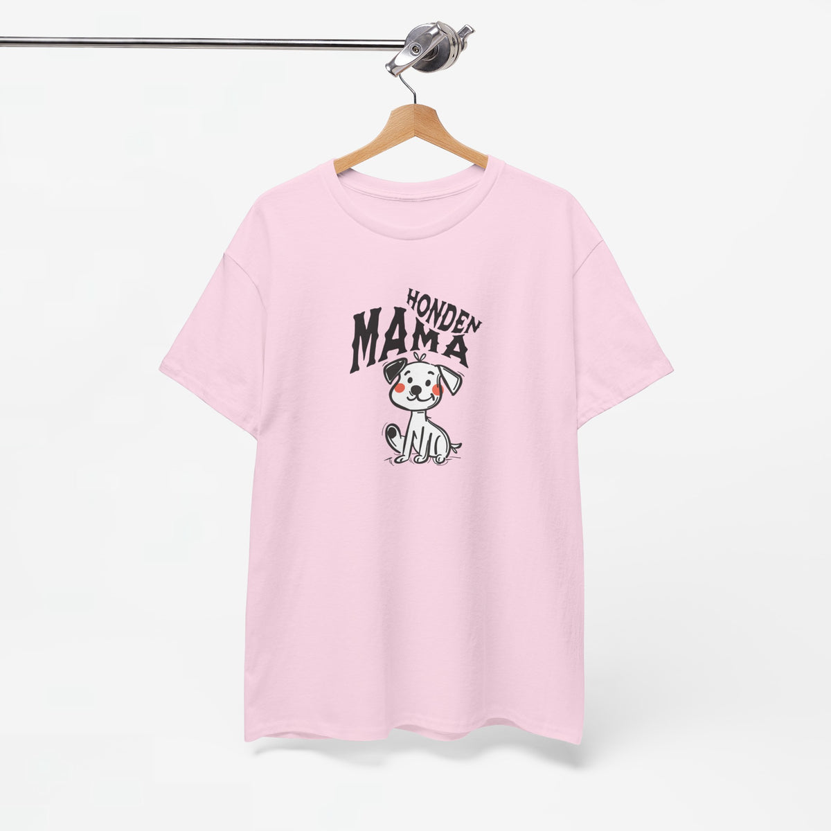 Roze oversized T-shirt met 'Honden Mama'-borstprint, hangend aan houten hanger