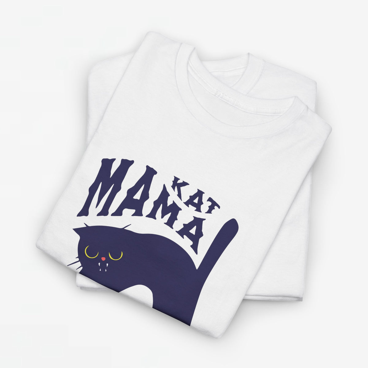 Witte oversized T-shirt met donkerblauwe kattenprint en opschrift "MAMA"